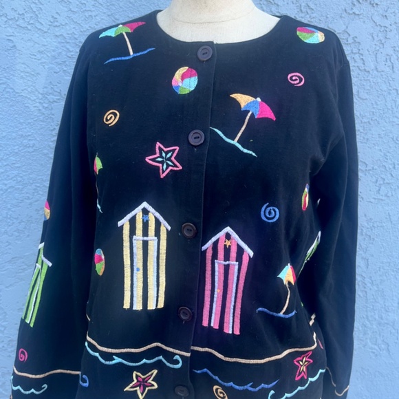 Michael simon Top black 90s beach cardigan Embroidered cotton - Picture 2 of 9